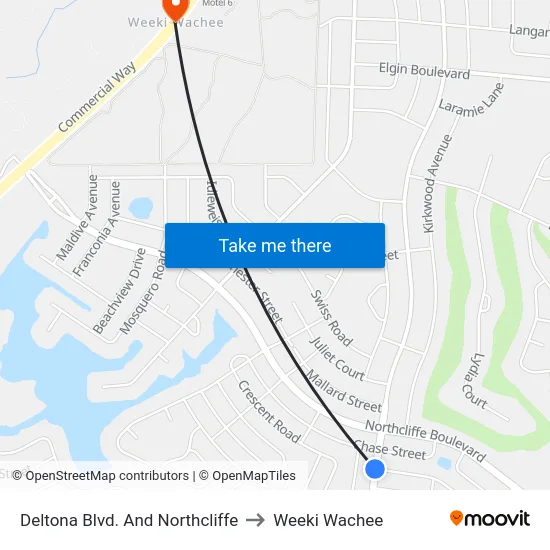 Deltona Blvd. And Northcliffe to Weeki Wachee map