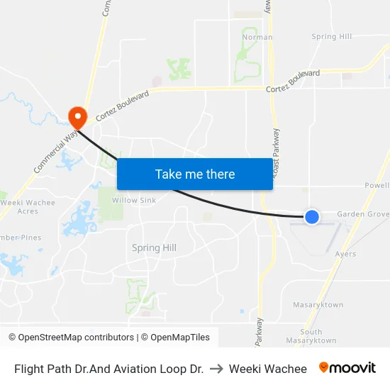 Flight Path Dr.And Aviation Loop Dr. to Weeki Wachee map