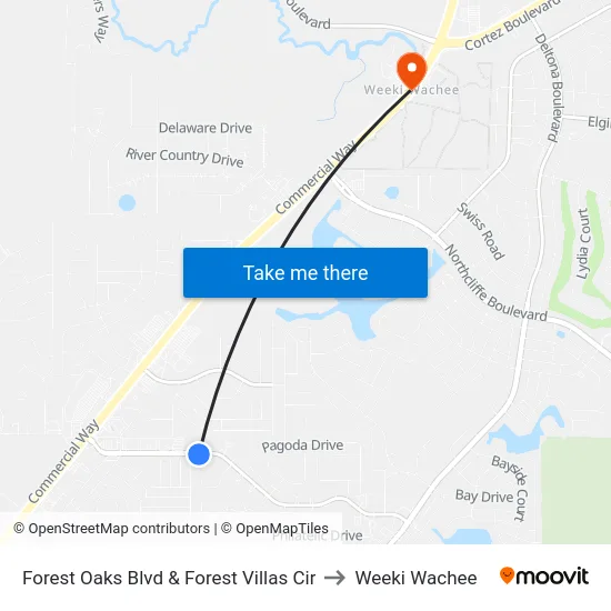 Forest Oaks Blvd & Forest Villas Cir to Weeki Wachee map