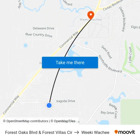 Forest Oaks Blvd & Forest Villas Cir to Weeki Wachee map