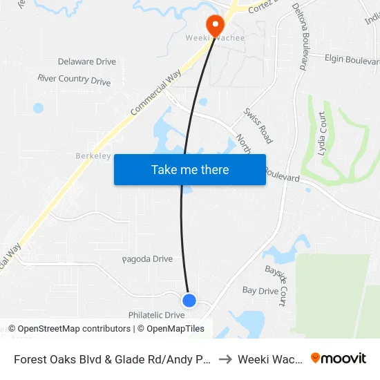 Forest Oaks Blvd & Glade Rd/Andy Pella Dr. to Weeki Wachee map