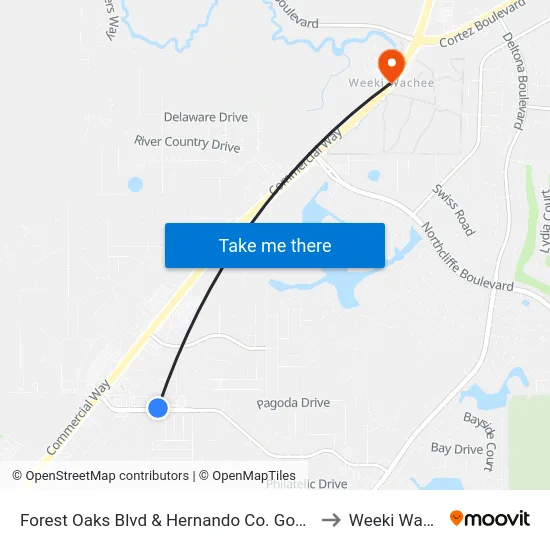 Forest Oaks Blvd & Hernando Co. Govt. Center to Weeki Wachee map