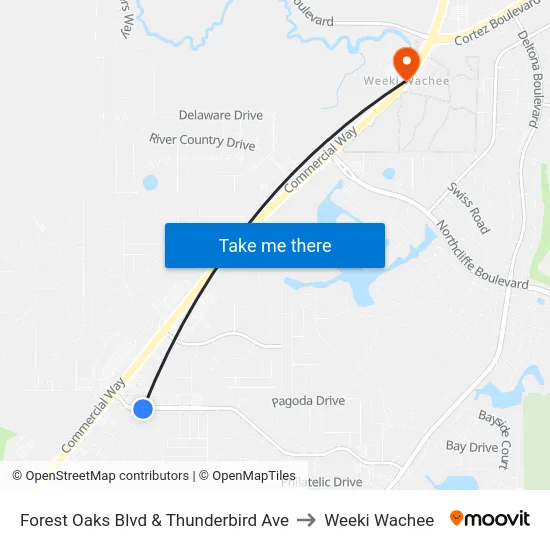 Forest Oaks Blvd & Thunderbird Ave to Weeki Wachee map