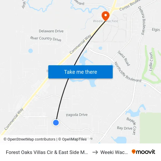 Forest Oaks Villas Cir  & East Side Mail Box to Weeki Wachee map
