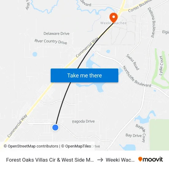 Forest Oaks Villas Cir & West Side Mail Box to Weeki Wachee map