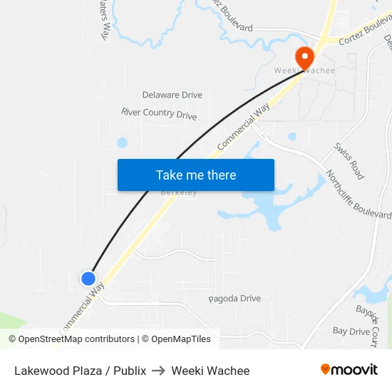 Lakewood Plaza / Publix to Weeki Wachee map