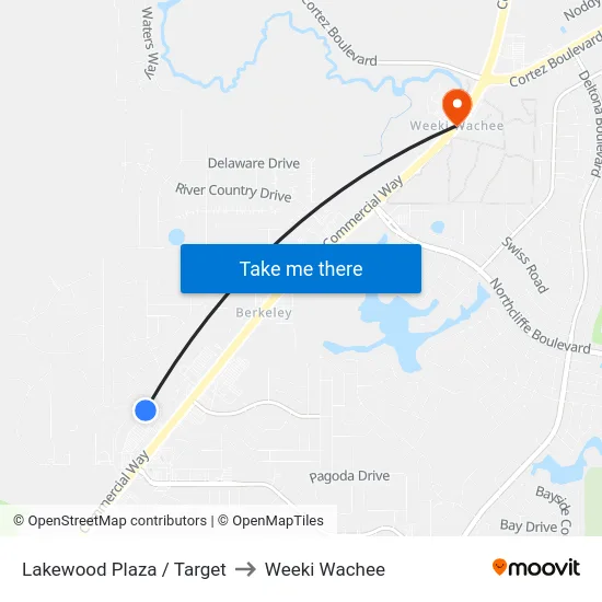 Lakewood Plaza / Target to Weeki Wachee map