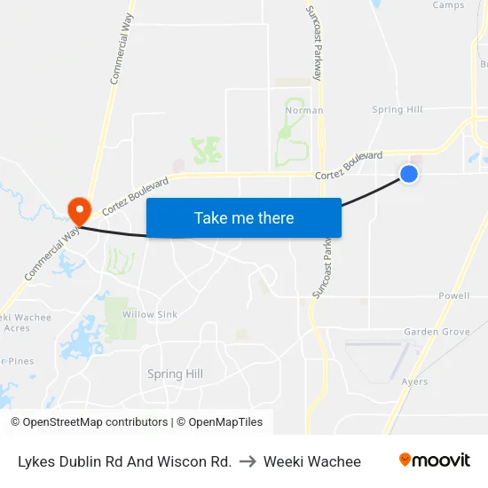 Lykes Dublin Rd And Wiscon Rd. to Weeki Wachee map