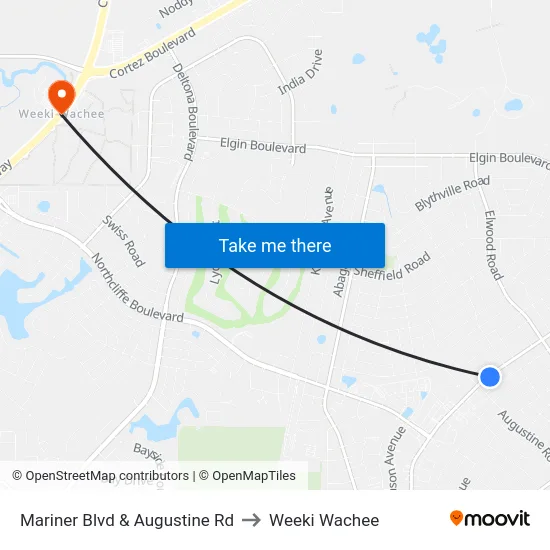 Mariner  Blvd  & Augustine Rd to Weeki Wachee map