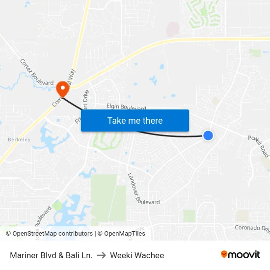 Mariner  Blvd  & Bali Ln. to Weeki Wachee map