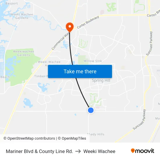 Mariner  Blvd  & County Line Rd. to Weeki Wachee map