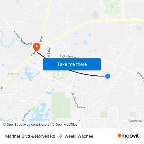 Mariner  Blvd  & Norvell Rd to Weeki Wachee map