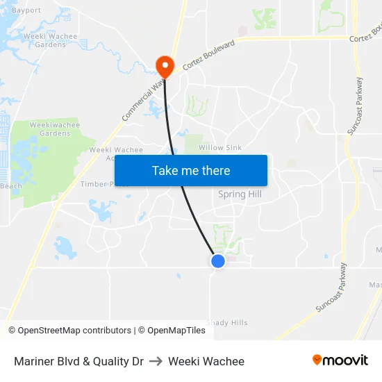 Mariner  Blvd  & Quality Dr to Weeki Wachee map