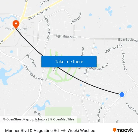 Mariner Blvd  & Augustine Rd to Weeki Wachee map