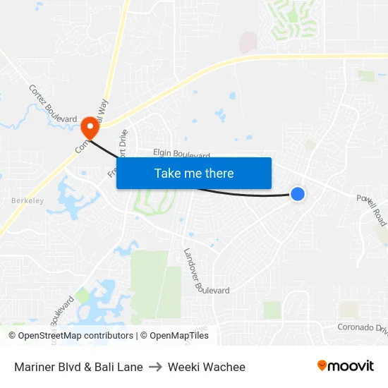 Mariner Blvd  & Bali Lane to Weeki Wachee map