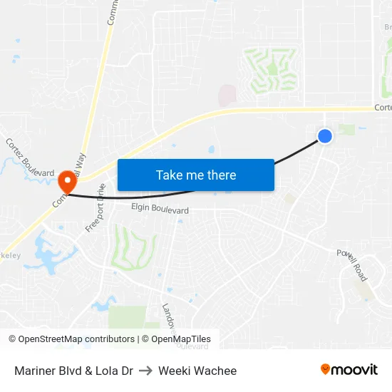 Mariner Blvd  & Lola Dr to Weeki Wachee map