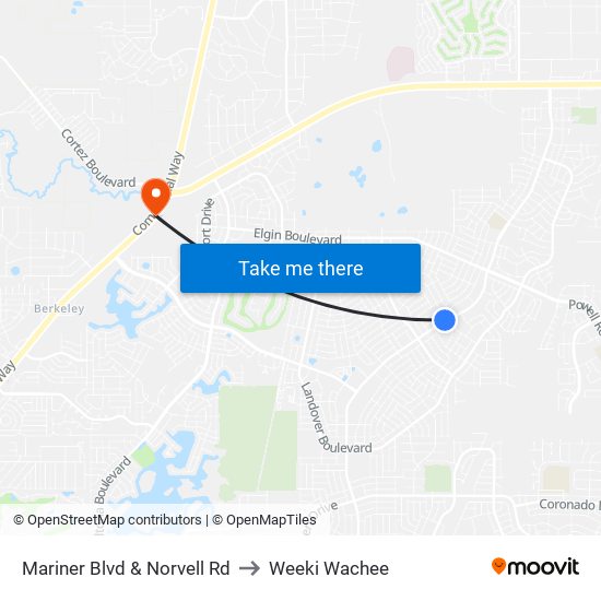 Mariner Blvd  & Norvell Rd to Weeki Wachee map