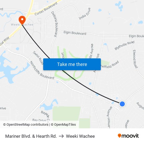 Mariner Blvd. & Hearth Rd. to Weeki Wachee map