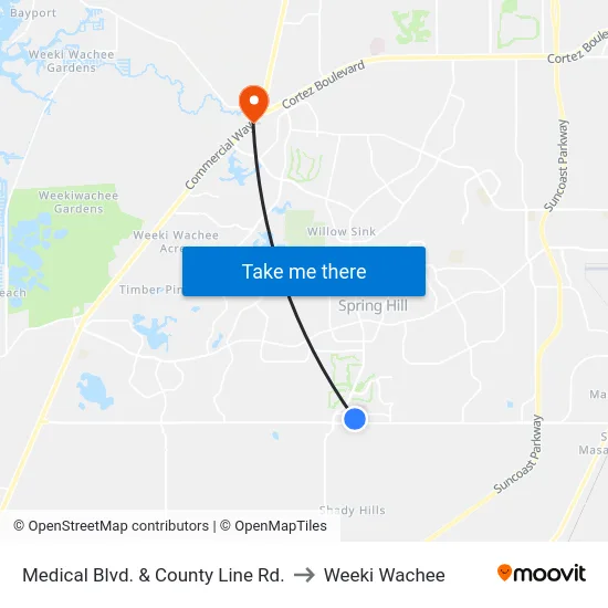 Medical Blvd. & County Line Rd. to Weeki Wachee map
