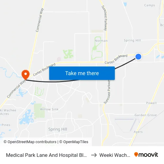 Medical Park Lane And Hospital Blvd. to Weeki Wachee map