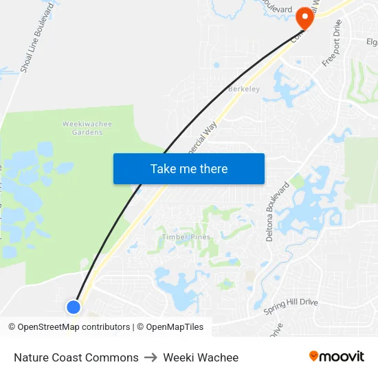 Nature Coast Commons to Weeki Wachee map