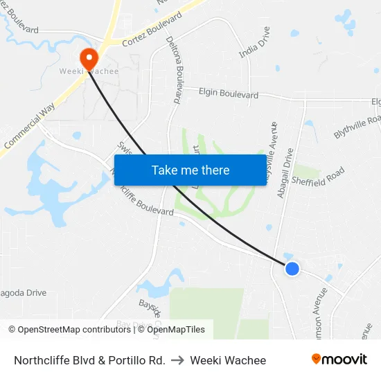 Northcliffe Blvd & Portillo Rd. to Weeki Wachee map