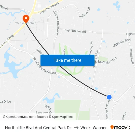 Northcliffe Blvd And Central Park Dr. to Weeki Wachee map