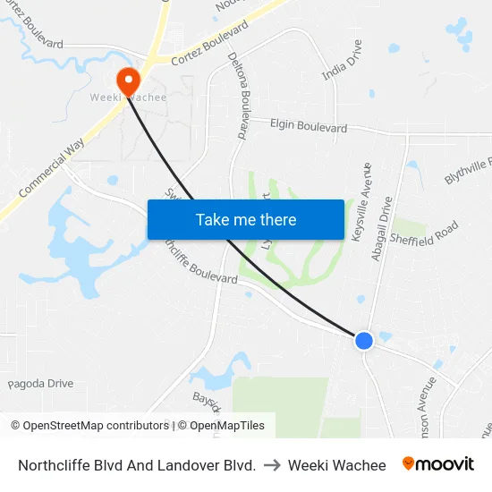 Northcliffe Blvd And Landover Blvd. to Weeki Wachee map