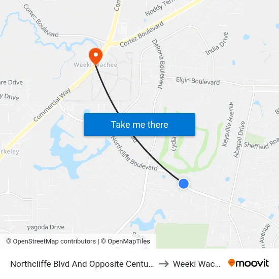 Northcliffe Blvd And Opposite Century Dr. to Weeki Wachee map