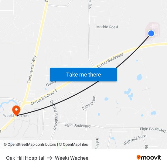 Oak Hill Hospital to Weeki Wachee map