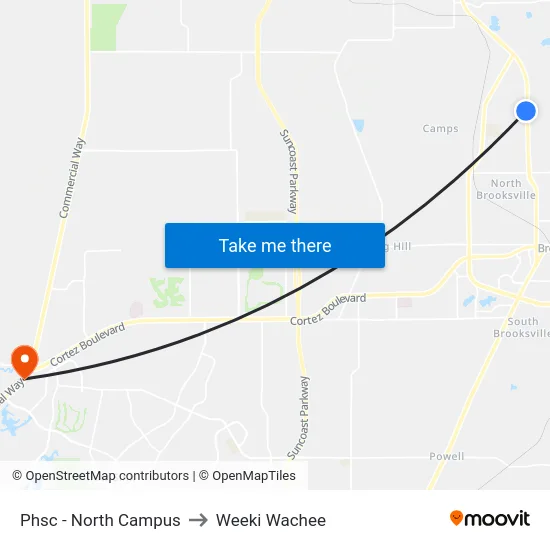Phsc - North Campus to Weeki Wachee map