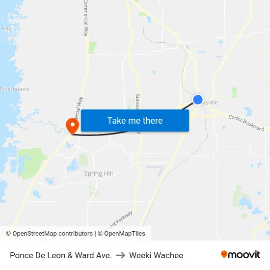 Ponce De Leon & Ward Ave. to Weeki Wachee map