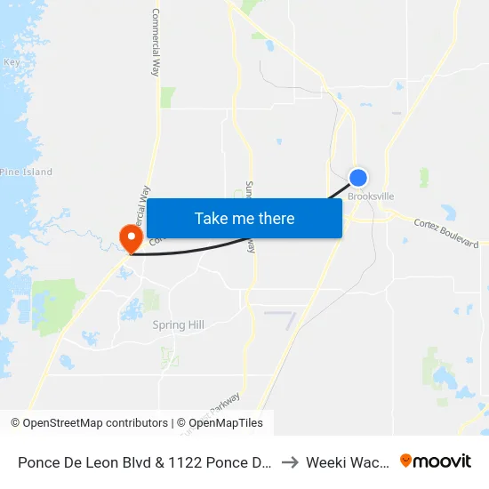 Ponce De Leon Blvd & 1122 Ponce De Leon to Weeki Wachee map