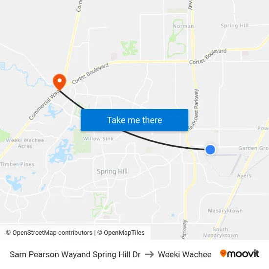 Sam Pearson Wayand Spring Hill Dr to Weeki Wachee map