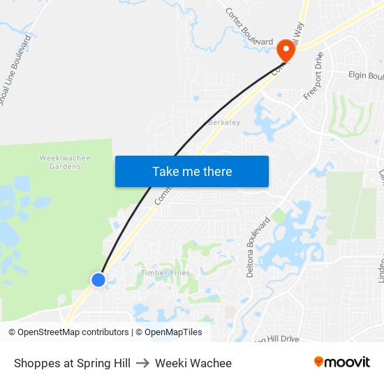 Shoppes at Spring Hill to Weeki Wachee map