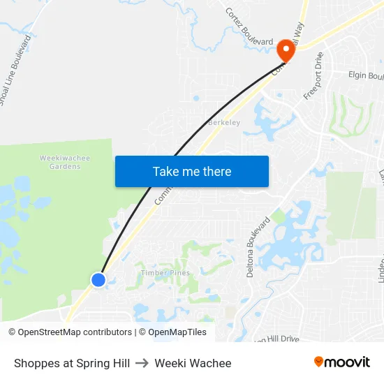 Shoppes at Spring Hill to Weeki Wachee map