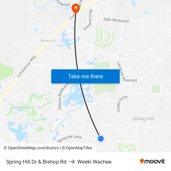 Spring Hill Dr  & Bishop Rd to Weeki Wachee map