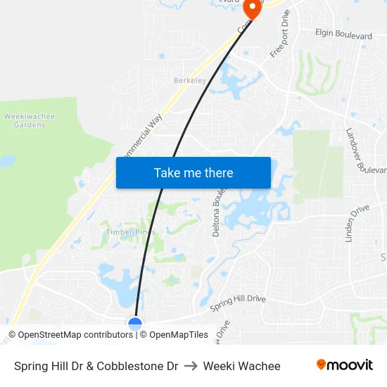 Spring Hill Dr  & Cobblestone Dr to Weeki Wachee map