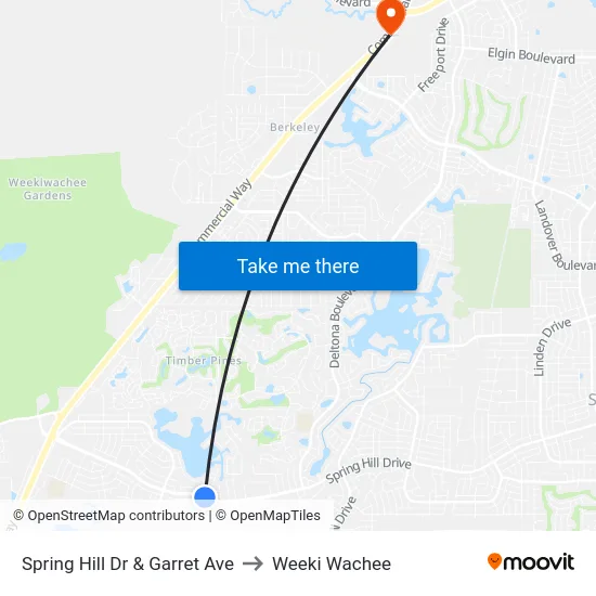 Spring Hill Dr  & Garret Ave to Weeki Wachee map