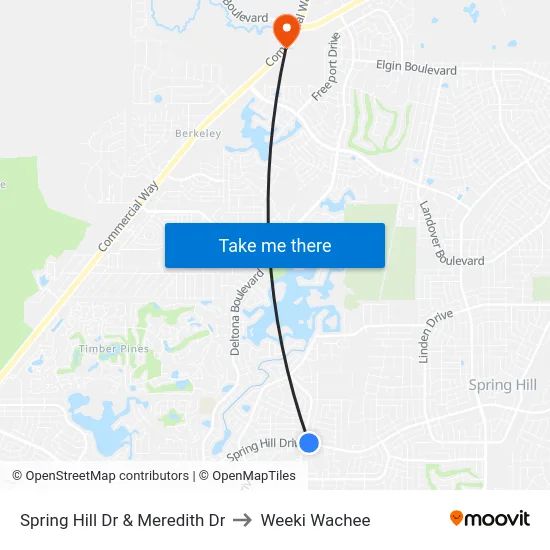 Spring Hill Dr  & Meredith Dr to Weeki Wachee map