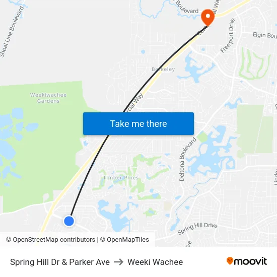 Spring Hill Dr  & Parker Ave to Weeki Wachee map
