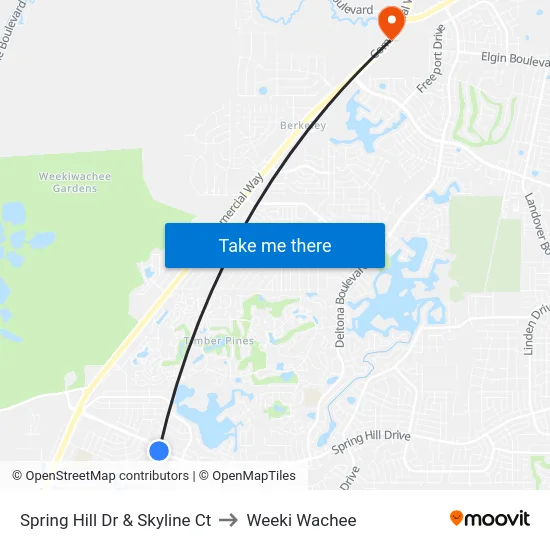Spring Hill Dr  & Skyline Ct to Weeki Wachee map