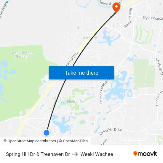Spring Hill Dr  & Treehaven Dr to Weeki Wachee map