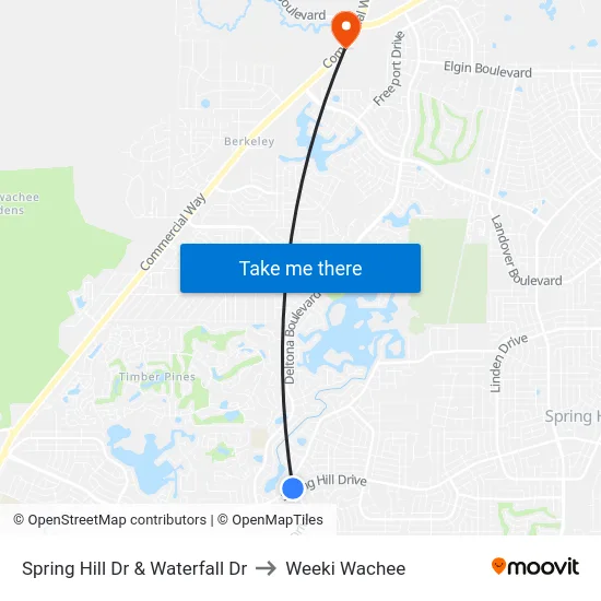 Spring Hill Dr  & Waterfall Dr to Weeki Wachee map