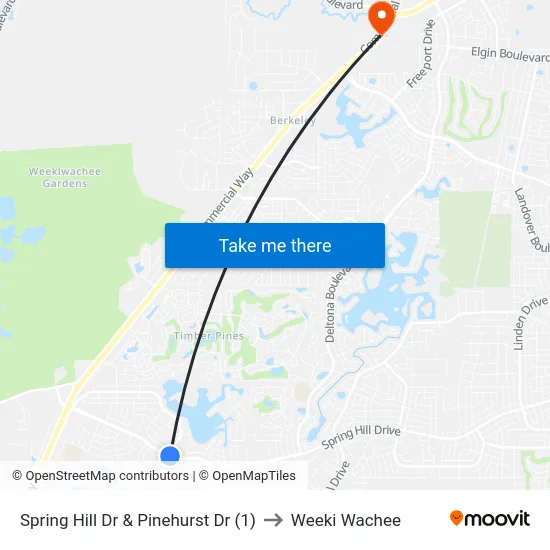 Spring Hill Dr & Pinehurst Dr (1) to Weeki Wachee map