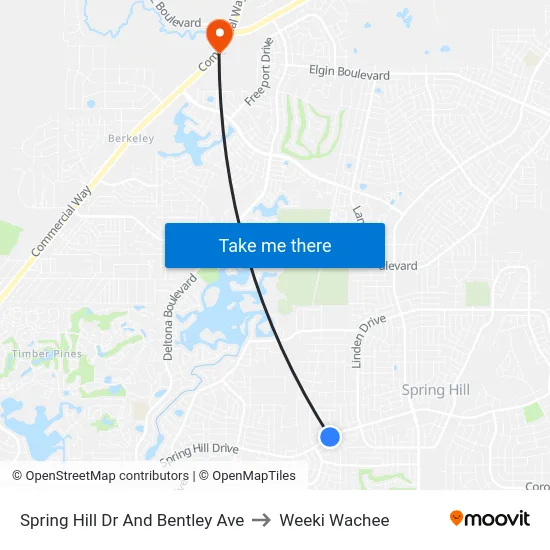 Spring Hill Dr And Bentley Ave to Weeki Wachee map
