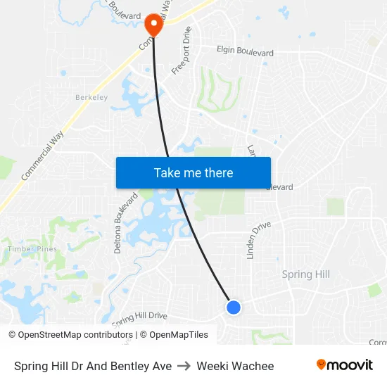 Spring Hill Dr And Bentley Ave to Weeki Wachee map