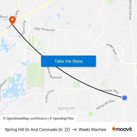 Spring Hill Dr And Coronado Dr. (2) to Weeki Wachee map