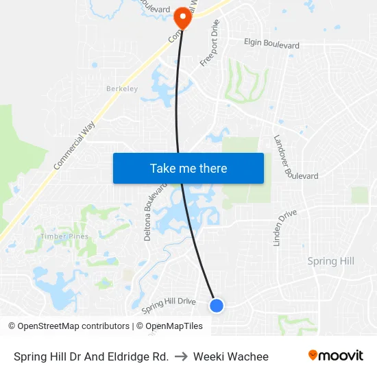 Spring Hill Dr And Eldridge Rd. to Weeki Wachee map