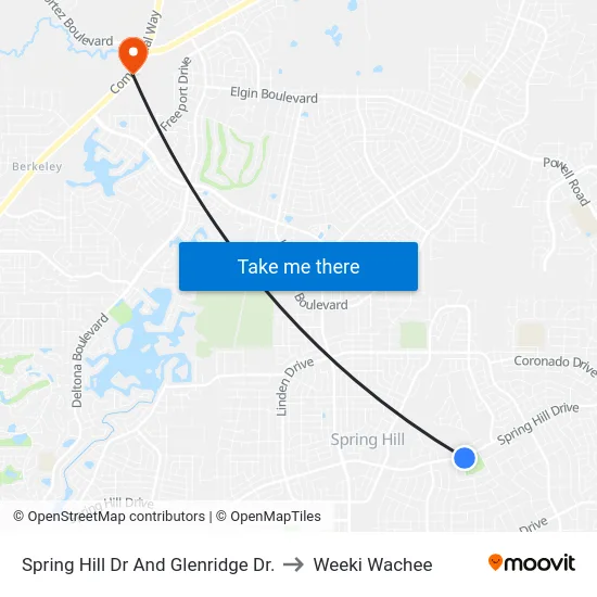 Spring Hill Dr And Glenridge Dr. to Weeki Wachee map